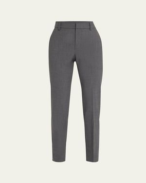 Brunello Cucinelli Slim Cigarette Tropical Luxury Wool Pants With Split Hem Back - Gray