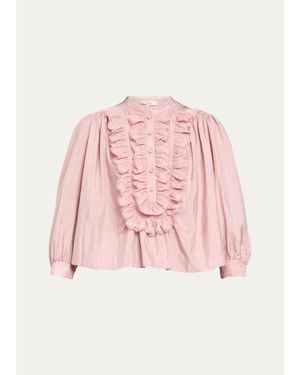 Chloé Embroidered Ruffle Taffeta Blouse - Pink