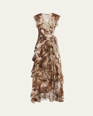 Kobi Halperin Elanor Botanical-Print Ruffle Wrap Maxi Dress - Natural