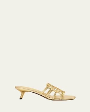 Loewe X Paula's Ibiza 45Mm Petal Anagram Metallic Leather Mule Sandals - Natural