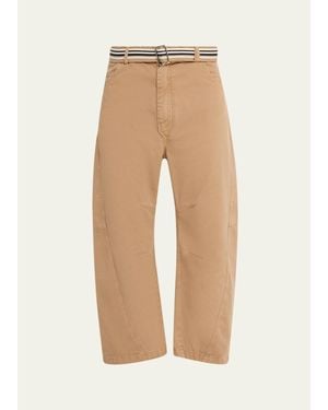 Mordecai Cotton Belted Barrel-Leg Pants - Natural