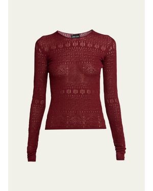 Giorgio Armani Pointelle-Knit Crewneck Sweater - Red