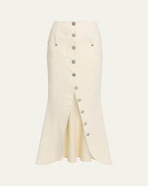 Wiederhoeft Button-Front Denim Maxi Tulip Skirt - Natural
