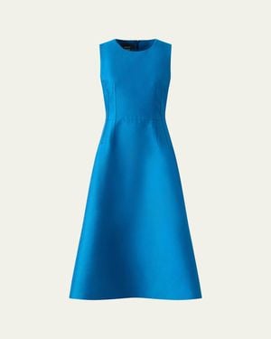 Akris Dupion Sleeveless Silk Shantung Midi Dress - Blue