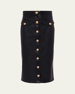 L'Agence Milan Faux Leather Midi Skirt - Black