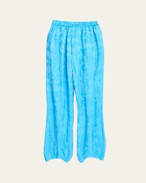 Balenciaga Floral Satin Jacquard Wide-Leg Pajama Pants - Blue