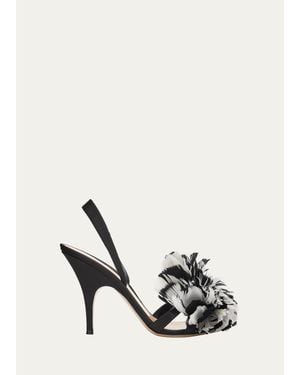 Gianvito Rossi 95Mm Pom-Pom Crepe Satin Slingback Sandals - White