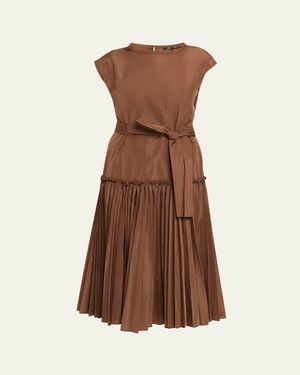 Kobi Halperin Logan Pleated Drop-Waist Midi Dress - Brown