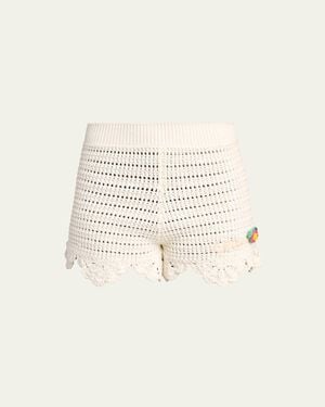 Chloé Organic Cotton Crochet Knit Shorts - Natural
