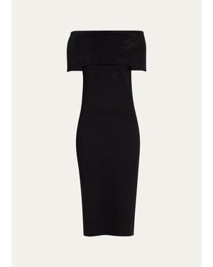 Teri Jon Off-Shoulder Rhinestone Bodycon Midi Dress - Black
