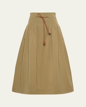 Max Mara Pleated Drawstring Cotton Ottoman Midi Skirt - Natural