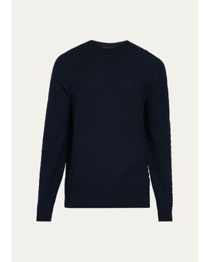 Giorgio Armani Geometric Textured Virgin Wool Crewneck Sweater - Blue