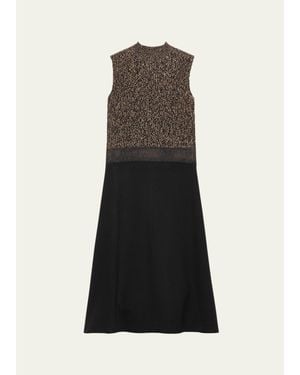 Prada Shetland Mouline Sleeveless Two-Tone Midi Dress - Black