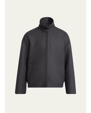 The Row Dantes Melton Wool Full-Zip Bouson - Blue
