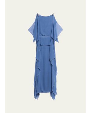 Lanvin Chain-Strap Silk Ruffle Maxi Dress - Blue