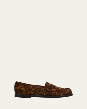 Gianvito Rossi Printed Suede Penny Loafers - White