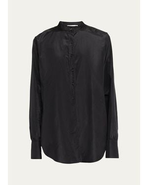 The Row Lula Silk Taffeta Button-Down Top - Black