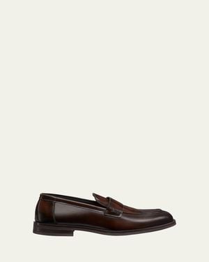 Stuart Weitzman Club Brushed Leather Slip-On Loafers - White