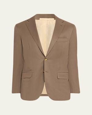 Kiton Solid Wool Single-Breasted Sport Coat - Brown