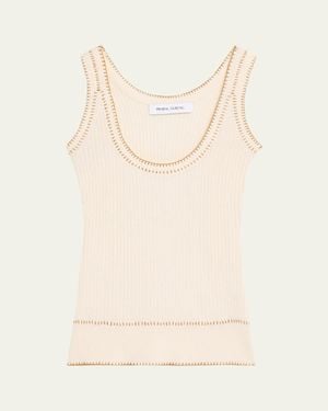 Prabal Gurung Blanket-Stitch Silk-Cashmere Rib Scoop-Neck Tank Top - Natural