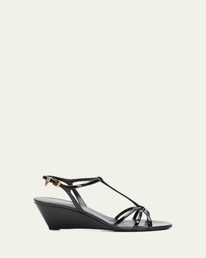 Prada 55Mm Patent Leather Wedge Sandals - Natural