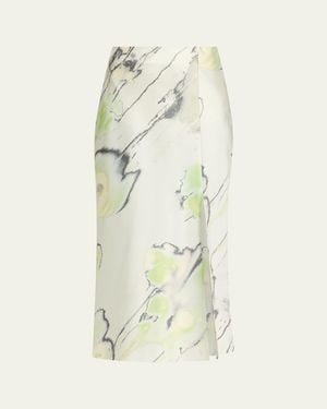 Jason Wu Watercolor Crepe Satin Slip Midi Skirt - White