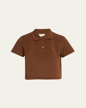 Saint Laurent Ysl Cotton Pique Crop Polo Shirt - Brown
