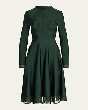 Ralph Lauren Viscose Sheer Edge Crewneck Dress - Green