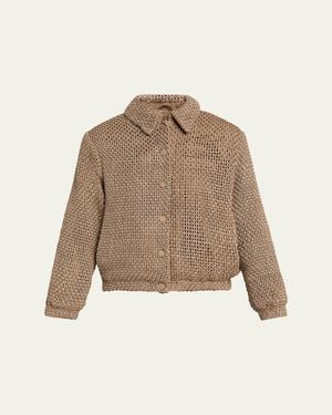 Giorgio Armani Woven Leather Blouson Jacket - Natural