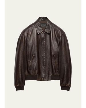 Prada Napa Leather Full-Zip Jacket - Brown