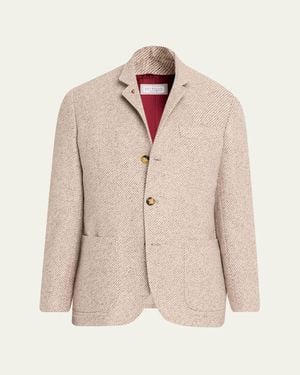 Brunello Cucinelli Cashmere And Silk Diagonal Stripe Sport Coat - Natural