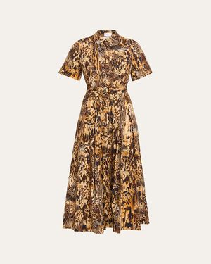 Adam Lippes Leighton Animal-Print Belted Midi Shirtdress - Natural
