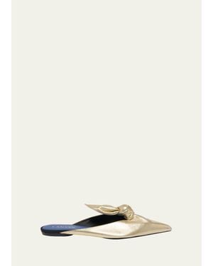 Lanvin Metallic Leather Bow Flat Mules - Natural