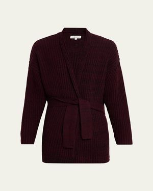 Zankov Marled Merino Wool Belted Cardigan - Purple
