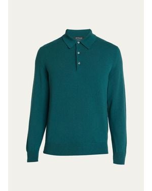Kiton Cashmere Long-Sleeve Knit Polo Shirt - Green