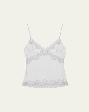 16Arlington Clio Lace-Trim Sheer Top - Natural