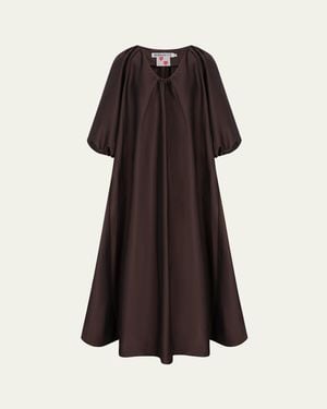 BERNADETTE George Gathered Taffeta Puff-Sleeve Maxi Dress - Black