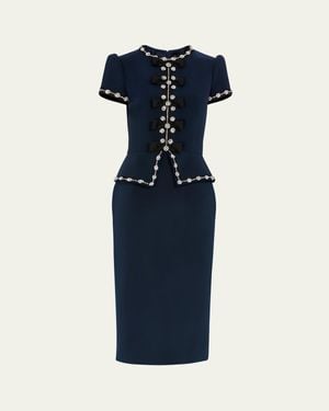 Jenny Packham Bisou Crystal Bow Peplum Midi Dress - Blue
