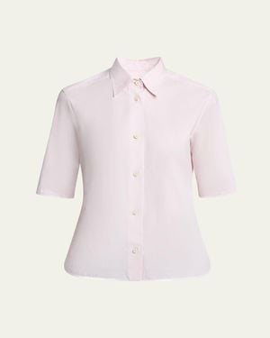 Jil Sander Elbow-Sleeve Slim Button-Down Shirt - Pink