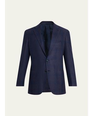 Kiton Glen Plaid Cashmere Sport Coat - Blue