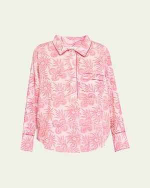 FOLKLOORE Botanical-Print Cotton Short Pajama Set - Pink