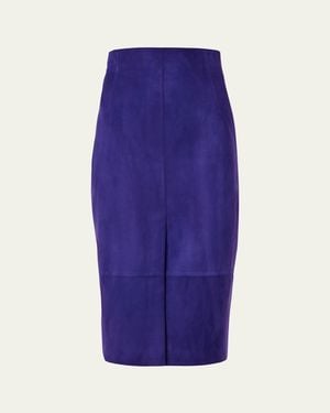 Akris Suede Front Slit Pencil Skirt - Blue