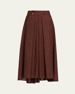 Loro Piana Petra Pleated A-Line Skirt - Brown