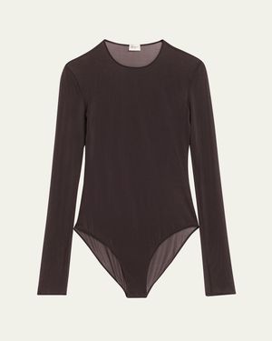 Saint Laurent Sheer Knit Long-Sleeve Bodysuit - Purple