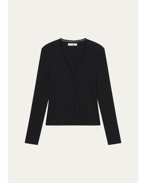 FRAME The Rib Lace-Trim Cardigan - Black