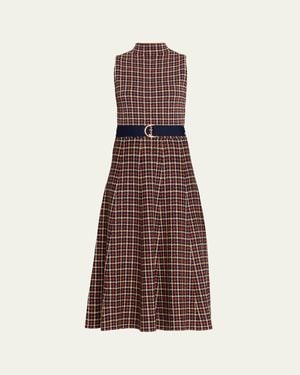 Cara Cara Brice Belted Plaid Knit Midi Dress - Brown
