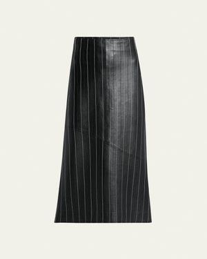 Victoria Beckham Pinstripe Kick Midi Leather Skirt - Black