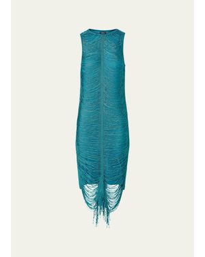 Akris Sleeveless Silk Knit Midi Sheath Dress - Blue