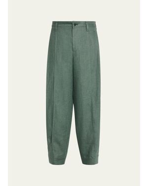 IM MEN Linen Pleated Tapered-Leg Pants - Green