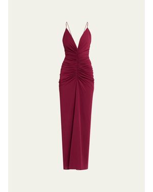 Ronny Kobo Anya Ruched Tissue Jersey Column Gown - Red